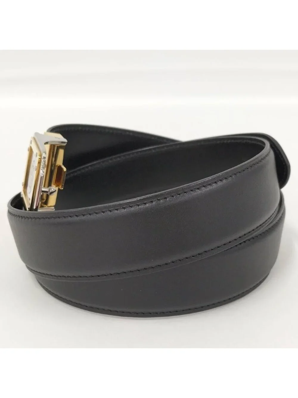 Cartier Belt Santos Leather Black Gold Silver